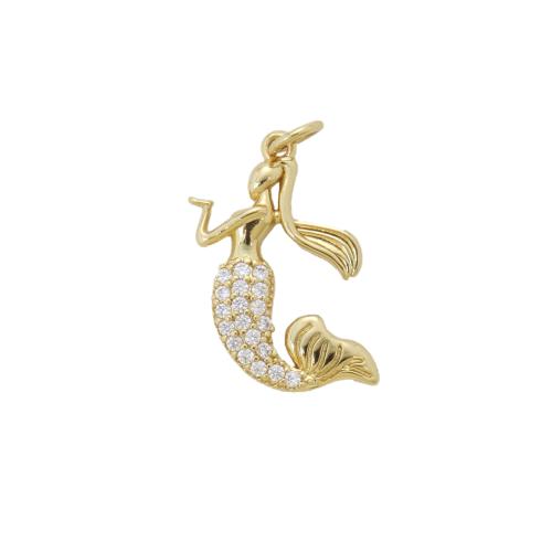 Cubique Pendentif en laiton zircon pavent, sirène, Placage, DIY & pavé de micro zircon, Or Vendu par PC