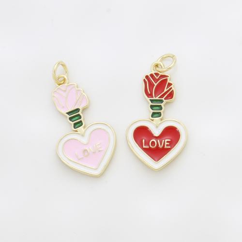 Enamel Brass Pendants, Heart, plated, DIY 