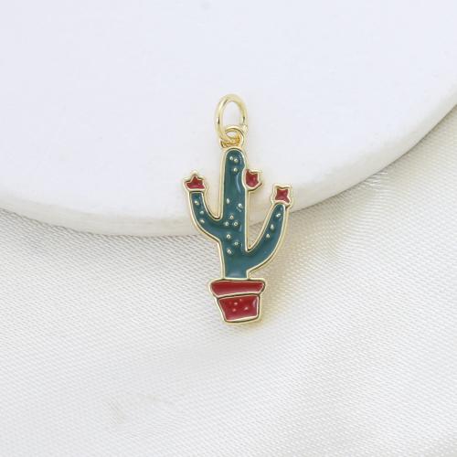 Enamel Brass Pendants, Opuntia Stricta, plated, DIY 
