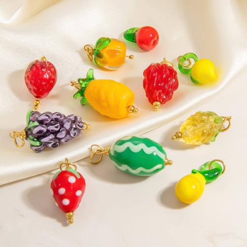 Plants Lampwork Pendants, 304 Stainless Steel, with Lampwork, 18K gold plated, DIY 
