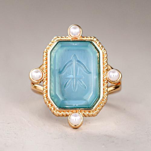 Acrylic Finger Ring, Brass, with Plastic Pearl & Acrylic, plated, fashion jewelry & for woman 