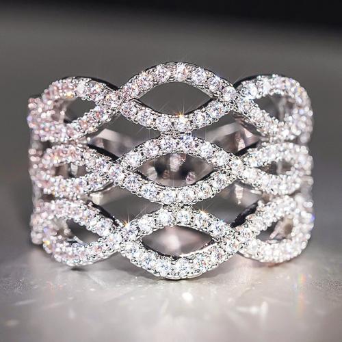 Цирконий Micro Pave Латунь палец кольцо, Другое покрытие, разный размер для выбора & инкрустированное микро кубического циркония & Женский & отверстие, продается PC