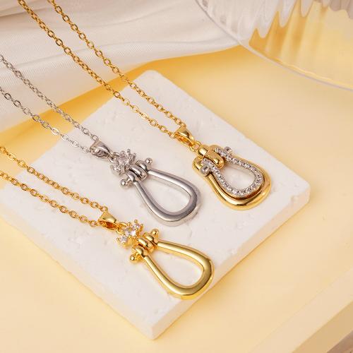 キュービックジルコンマイクロパヴェブラスネックレス, 銅, とともに 304ステンレス鋼チェーン, メッキ, 異なるスタイルを選択 & マイクロパヴェジルコニア & 女性用 & くり抜き, 無色, 売り手 パソコン