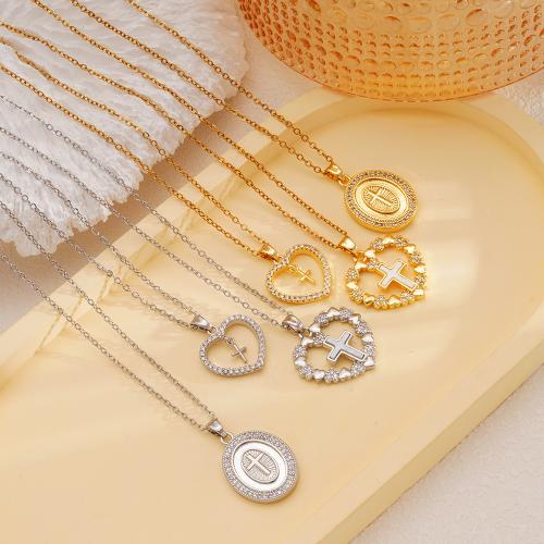 キュービックジルコンマイクロパヴェブラスネックレス, 銅, とともに 304ステンレス鋼チェーン, メッキ, 異なるスタイルを選択 & マイクロパヴェジルコニア & 女性用 & くり抜き, 無色, 売り手 パソコン