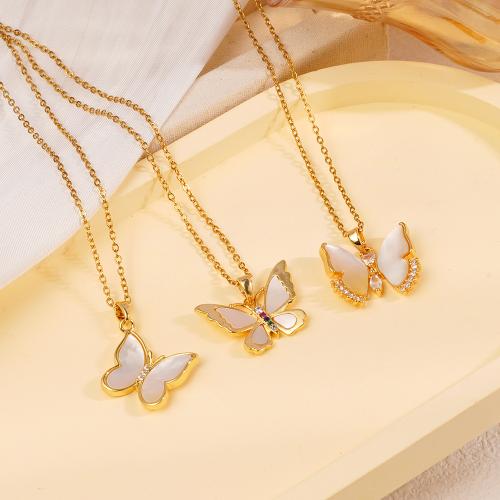 キュービックジルコンマイクロパヴェブラスネックレス, 銅, とともに 304ステンレス鋼チェーン & 白い貝, メッキ, 異なるスタイルを選択 & マイクロパヴェジルコニア & 女性用, 無色, 売り手 パソコン