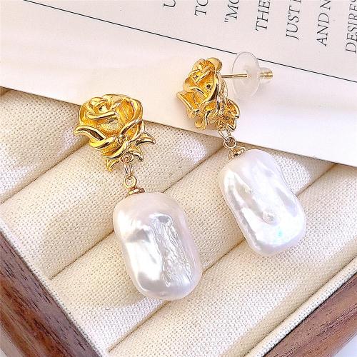 Boucles d'oreilles d'eau douce de Perle , laiton, avec perle d'eau douce cultivée, Rose, Placage, bijoux de mode, couleurs mélangées Vendu par paire