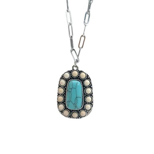 Turquoise Zinc Alloy Necklace, with Natural Turquoise, plated, fashion jewelry, mixed colors cm [