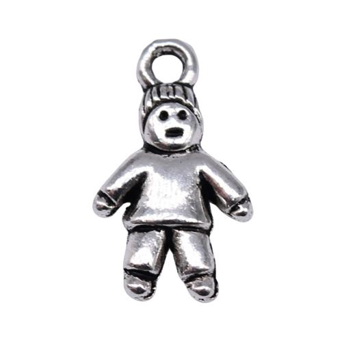 Colgantes de Aleación de Zinc en Forma Personaje, chapado en color de plata antigua, Bricolaje, 16x9mm, 40PCs/Bolsa, Vendido por Bolsa