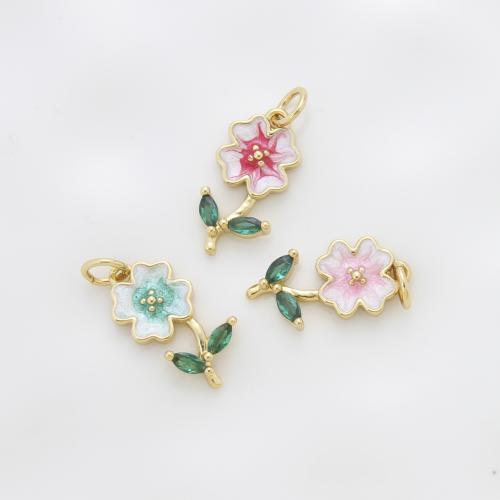 Enamel Brass Pendants, Flower, plated, DIY & micro pave cubic zirconia 