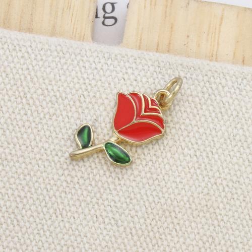 Enamel Brass Pendants, Rose, plated, DIY 