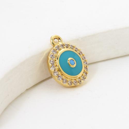 Enamel Brass Pendants, Round, plated, DIY & micro pave cubic zirconia 