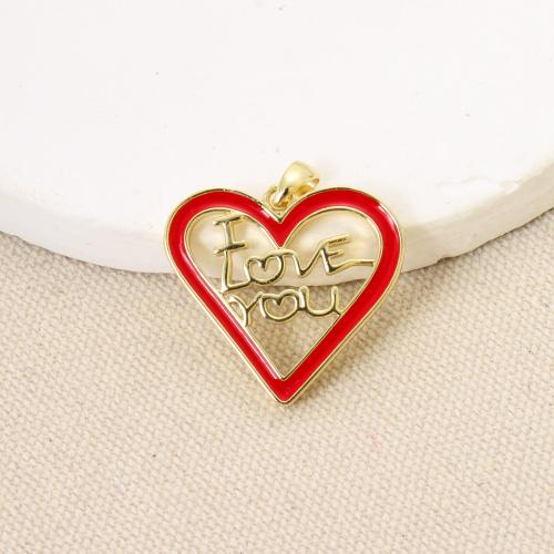 Enamel Brass Pendants, Heart, plated, DIY & hollow 