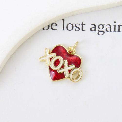 Enamel Brass Pendants, Heart, plated, DIY 