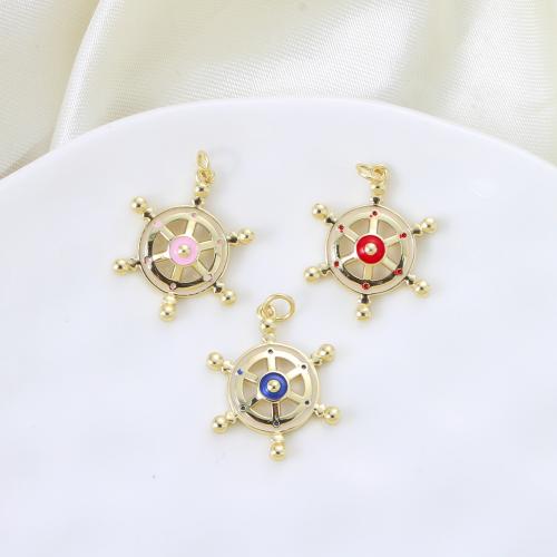 Enamel Brass Pendants, Ship Wheel, plated, DIY 