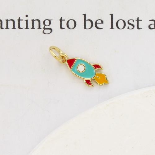 Enamel Brass Pendants, Rocket, plated, DIY 