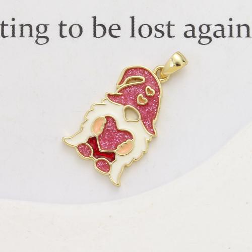 Enamel Brass Pendants, Santa Claus, plated, DIY 
