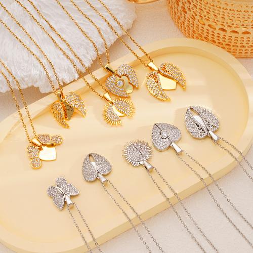 キュービックジルコンマイクロパヴェブラスネックレス, 銅, とともに 304ステンレス鋼チェーン, メッキ, 異なるスタイルを選択 & マイクロパヴェジルコニア & 女性用, 無色, 売り手 パソコン