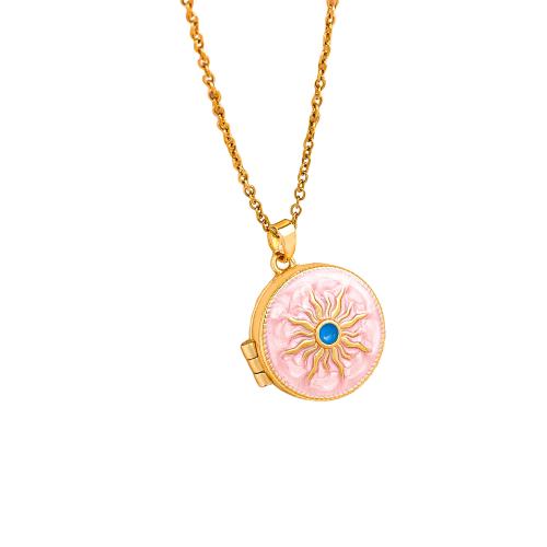 Mode Medaillon Halskette, Messing, mit Titanstahl, vergoldet, kann sich öffnen und in etwas & für Frau & Emaille, keine, Länge:ca. 45 cm, verkauft von PC