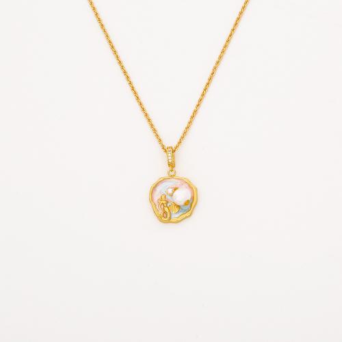 Ожерелье из пресноводных жемчуг на латунной цепочке, Латунь, с Пресноводные жемчуги, плакированный настоящим золотом, ювелирные изделия моды & Женский & эмаль, Много цветов для выбора, продается PC