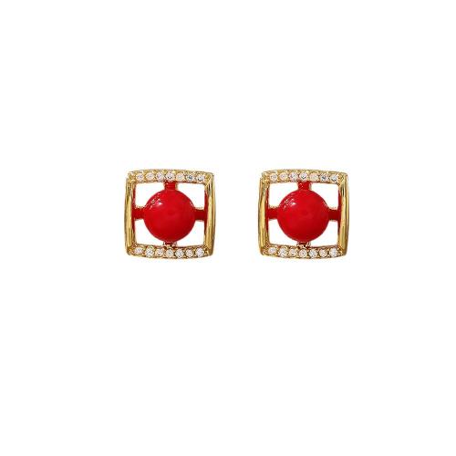 Boucles d'oreilles en laiton zircon cubique pavent, cadre, Plaqué d'or, pavé de micro zircon & pour femme & émail & creux, Vendu par paire