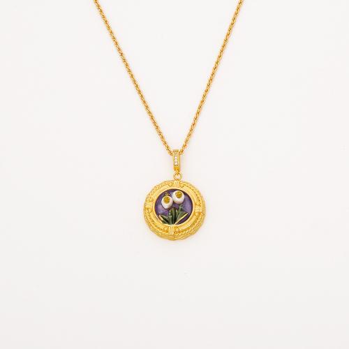 Ожерелье из пресноводных жемчуг на латунной цепочке, Латунь, с Пресноводные жемчуги, плакированный настоящим золотом, ювелирные изделия моды & Женский & эмаль, Много цветов для выбора, продается PC