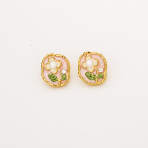 Boucles d'oreilles d'eau douce de Perle , laiton, avec perle d'eau douce cultivée, Plaqué d'or, pour femme & émail & avec strass, plus de couleurs à choisir, Vendu par paire