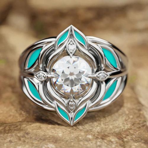 Цирконий Micro Pave Латунь палец кольцо, Другое покрытие, разный размер для выбора & инкрустированное микро кубического циркония & Женский & эмаль, продается PC