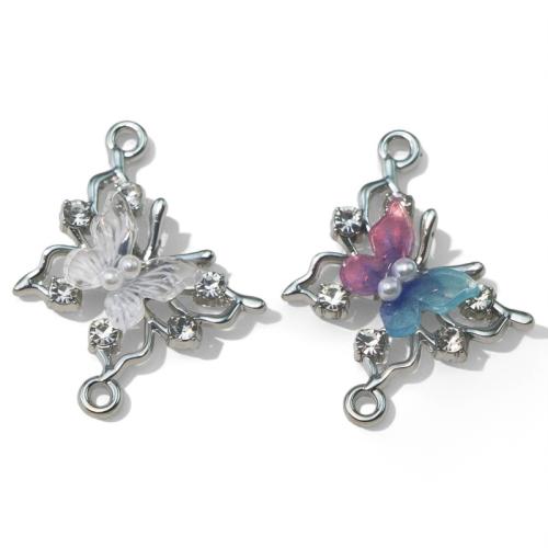 Resin Zinc Alloy Pendants, with Resin & Plastic Pearl, Butterfly, plated, DIY & with rhinestone 