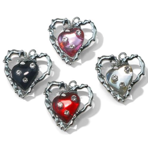 Resin Zinc Alloy Pendants, with Resin, Heart, plated, DIY & with rhinestone & hollow 
