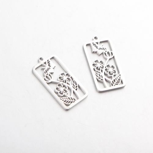 Stainless Steel Hollow Pendant, 304 Stainless Steel, Rectangle, silver color plated, DIY, silver color 