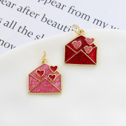 Enamel Brass Pendants, Envelope, plated, DIY 