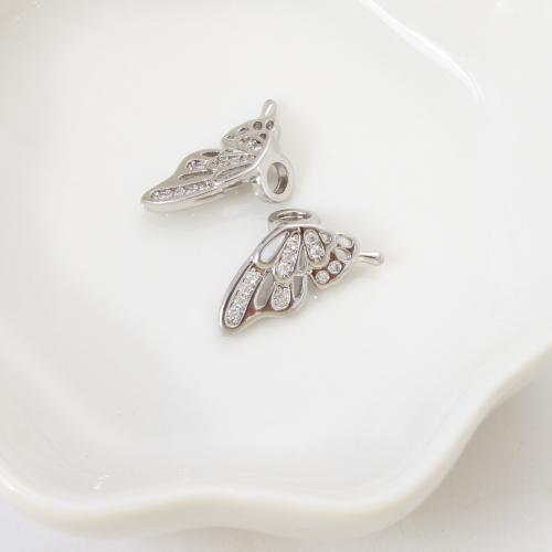 Cubique Pendentif en laiton zircon pavent, papillon, Placage, DIY & pavé de micro zircon, argent Vendu par PC