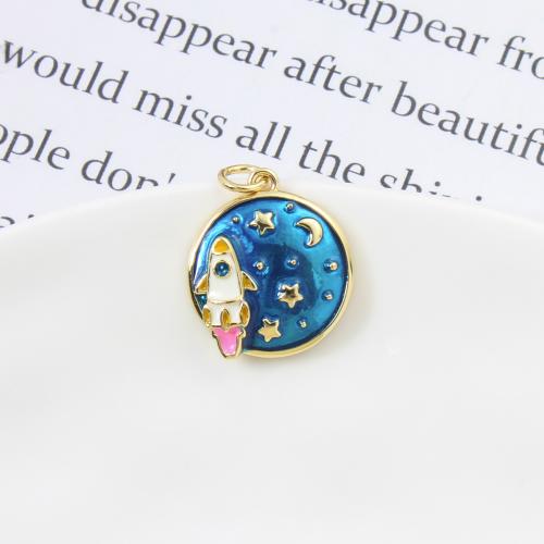 Enamel Brass Pendants, Round, plated, DIY 