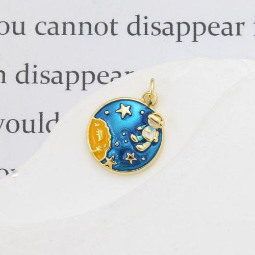 Enamel Brass Pendants, Round, plated, DIY 