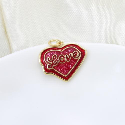 Enamel Brass Pendants, Heart, plated, DIY 