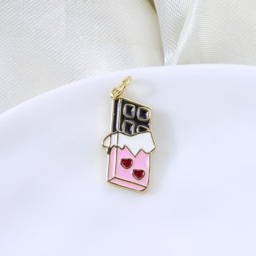 Enamel Brass Pendants, Square, plated, DIY 