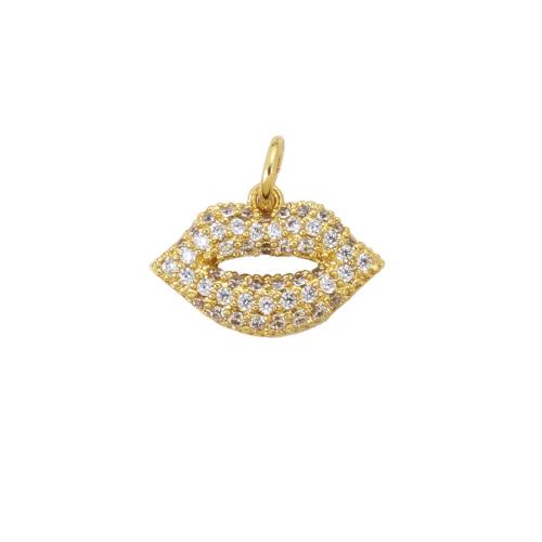 Cubique Pendentif en laiton zircon pavent, lèvre, Placage, DIY & pavé de micro zircon, doré Vendu par PC