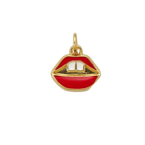 Enamel Brass Pendants, Lip, plated, DIY, red 