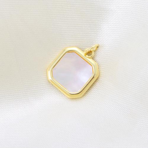 Brass Shell Pendants, with White Shell, Square, plated, DIY 