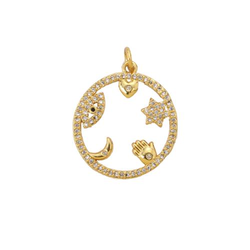 Cubique Pendentif en laiton zircon pavent, Rond, Placage, DIY & pavé de micro zircon & creux, plus de couleurs à choisir Vendu par PC