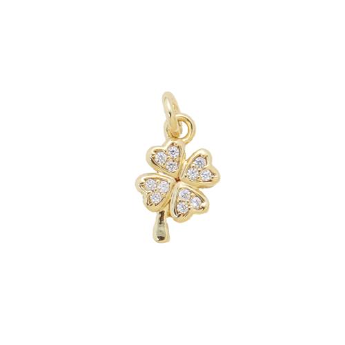 Cubic Zirconia Micro Pave Brass Pendant, Four Leaf Clover, plated, DIY & micro pave cubic zirconia, golden 