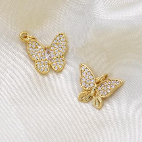 Cubic Zirconia Micro Pave Brass Pendant, Butterfly, plated, DIY & micro pave cubic zirconia, golden 