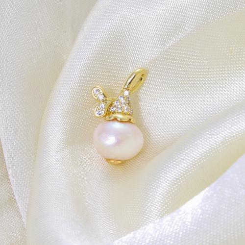 Cubic Zirconia Micro Pave Brass Pendant, with Plastic Pearl, plated, DIY & micro pave cubic zirconia 