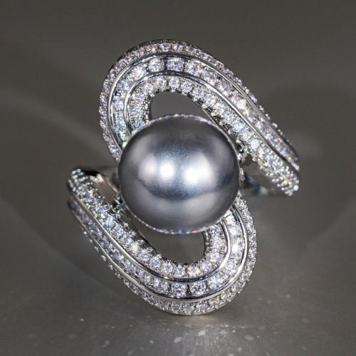 Цирконий Micro Pave Латунь палец кольцо, с Пластиковая жемчужина, Другое покрытие, разный размер для выбора & инкрустированное микро кубического циркония & Женский, продается PC