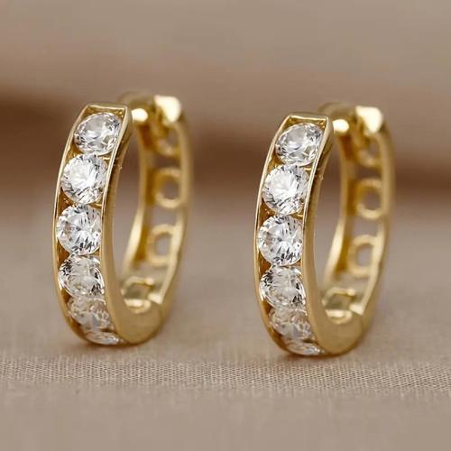 Boucles d'oreilles en laiton zircon cubique pavent, Placage, pavé de micro zircon & pour femme & creux, Vendu par paire