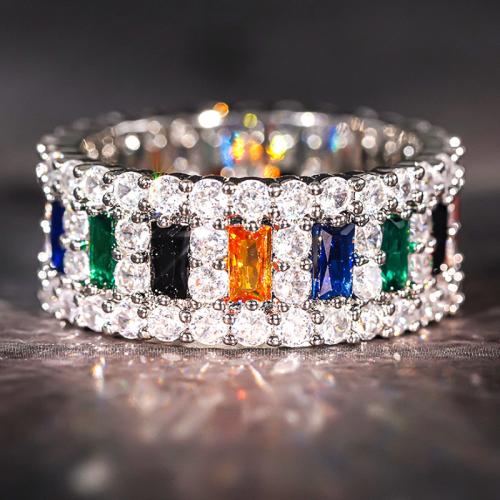 Цирконий Micro Pave Латунь палец кольцо, Другое покрытие, разный размер для выбора & инкрустированное микро кубического циркония & Женский, разноцветный, продается PC