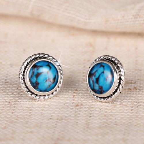 Латуни Стад Серьги, Латунь, Круглая, Другое покрытие, Женский & Эпоксидная стикер & Термоаппликации, продается Пара