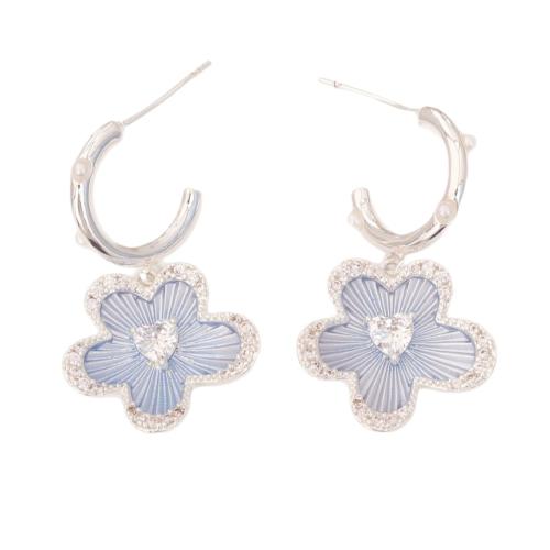 Boucles d'oreilles en laiton zircon cubique pavent, avec perle de plastique, fleur, Placage, pavé de micro zircon & pour femme & émail, Vendu par paire