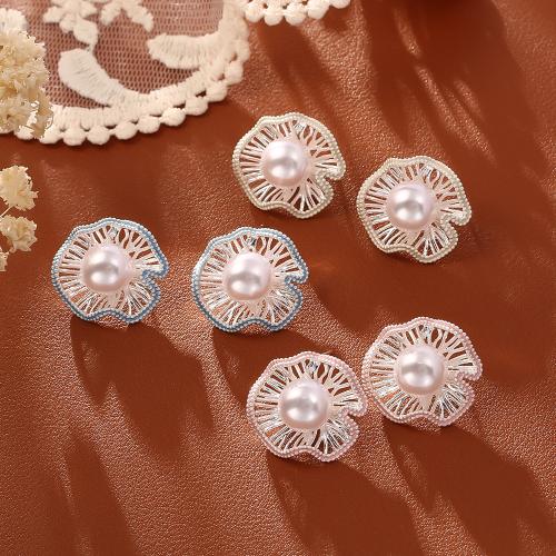 Латуни Стад Серьги, Латунь, с Пластиковая жемчужина, Листьев лотоса, Другое покрытие, Женский & эмаль & отверстие, Много цветов для выбора, продается Пара