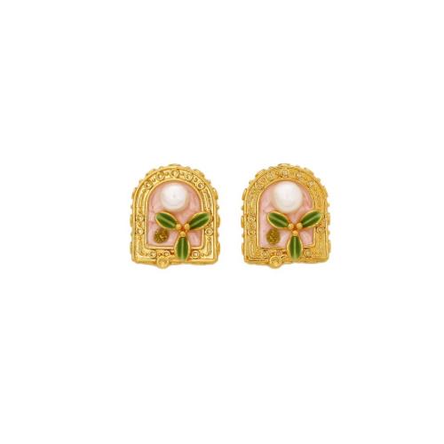 Boucles d'oreilles d'eau douce de Perle , laiton, avec perle d'eau douce cultivée, Plaqué d'or, bijoux de mode & pour femme & émail, plus de couleurs à choisir, Vendu par paire